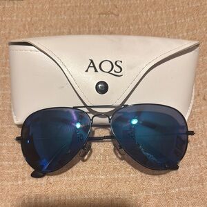 AQS Black Frame Sunglasses with Blue Mirrored Lenses